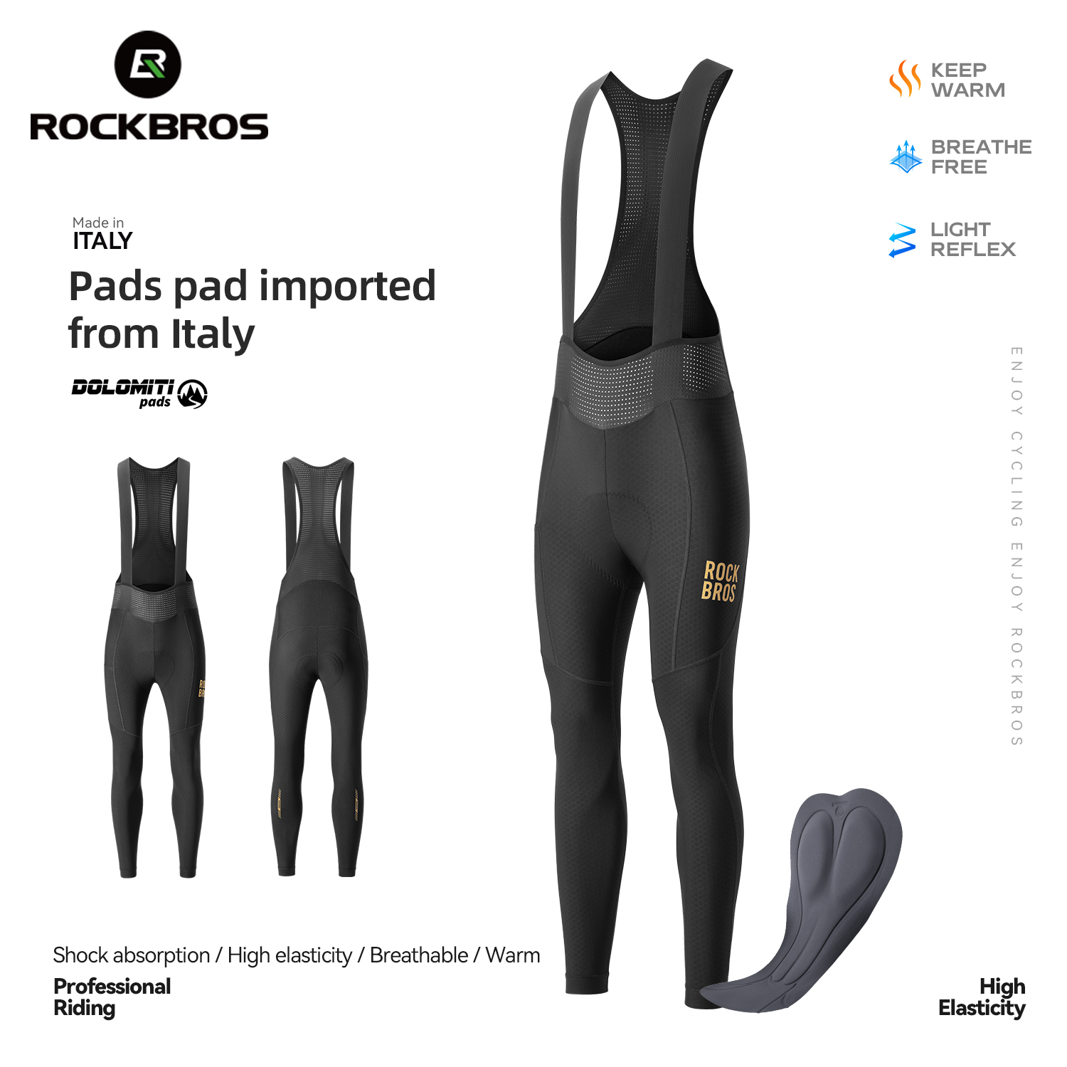 Cycling Commuter Pants - ROCKBROS 冬用サイクリングビブパンツ 防風 保温 フリース サイクリングパンツ