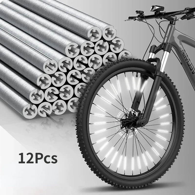 Spoke Reflector Set - 12 ピース/セットチューブ警告ストリップ反射マウントクリップ自転車ホイールスポークリフレクターストライプ鋼線ランプ自転車リフレクターライト