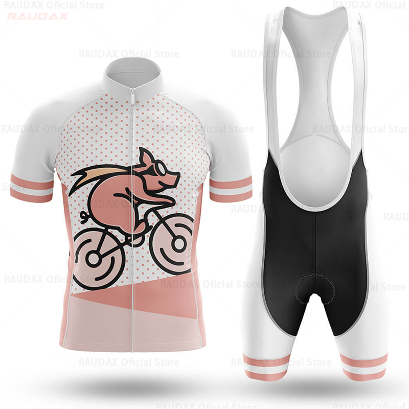 Cycling Commute Shorts - メンズ面白い豚柄アニメサイクリングジャージセット ピンクのロードバイクシャツとビブショーツ MTBウェア - 新しいサイクリングギア