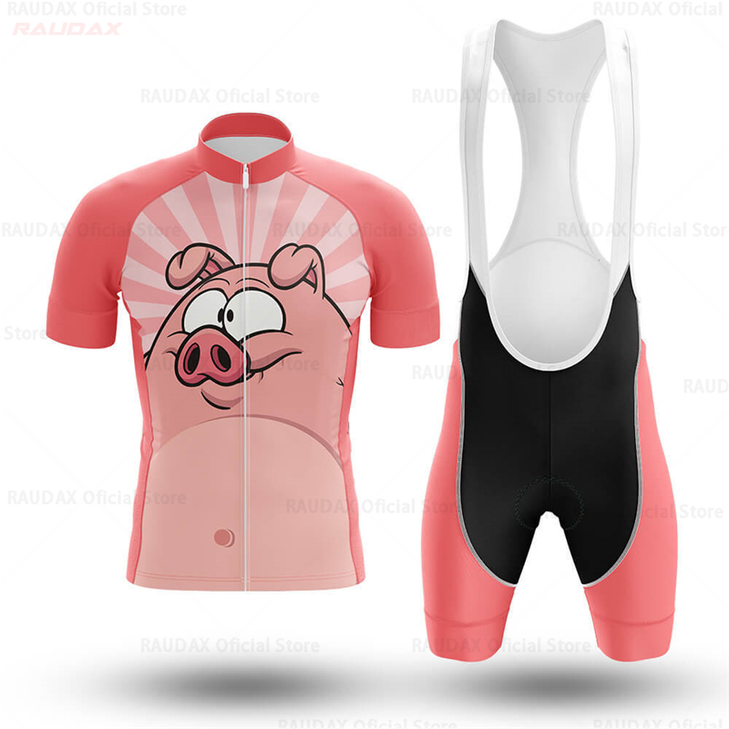 メンズ面白い豚柄アニメサイクリングジャージセット ピンクのロ - Cycling Commute Shorts のレビューと価格