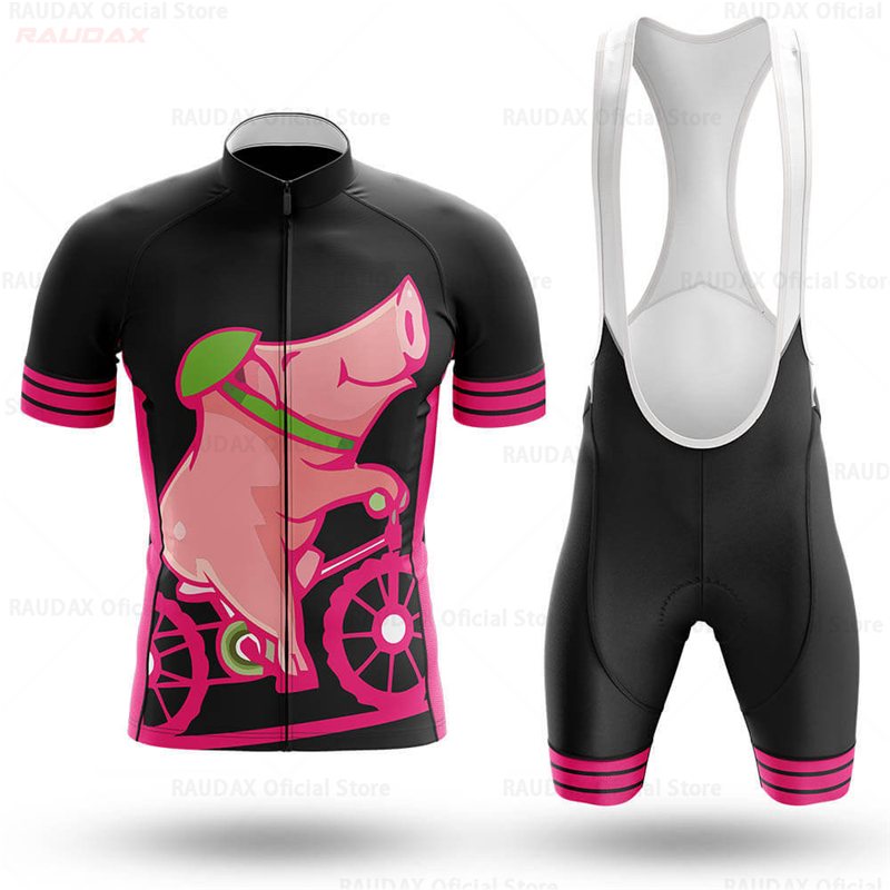 メンズ面白い豚柄アニメサイクリングジャージセット ピンクのロ - Cycling Commute Shorts のレビューと価格